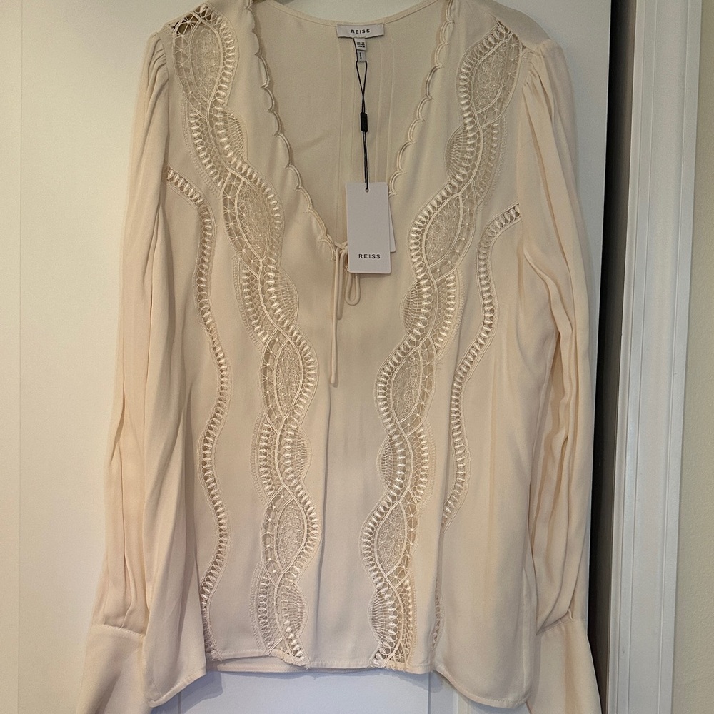 Reiss Ivory Lace Accent Blouse - NWT